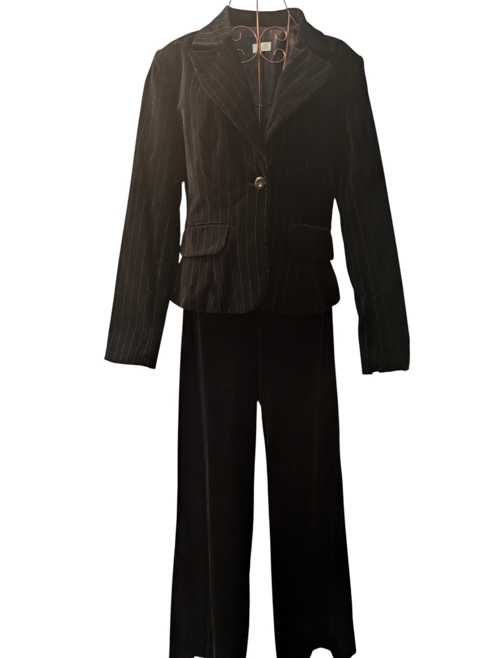 Vintage Suzy BlackVelvet Pinstripe Women's Blazer & Laura Wide-Leg Pull-on Pants